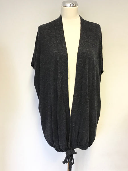 ALL SAINTS CHARCOAL GREY KNIT SHORT SLEEVE DRAWSTRING TIE GILET SIZE L