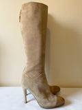 LK BENNETT MOYA BEIGE SUEDE & PATENT LEATHER TOE HEELED KNEE LENGTH BOOTS SIZE 6/39
