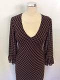 PATSY SEDDON FOR PHASE EIGHT BROWN & BLACK CHECK TIE NECK DRESS SIZE 14