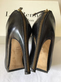 LK BENNETT BLACK LEATHER ZIP HEEL TRIM SHOE BOOTS SIZE 4/37