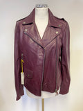 BRAND NEW WITH DEFECTS JAEGER BURGUNDY LEATHER BIKER JACKET SIZE 10