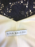 GINA BACCONI NAVY BLUE LACE & CREAM LINED SPECIAL OCCASION DRESS SIZE 18