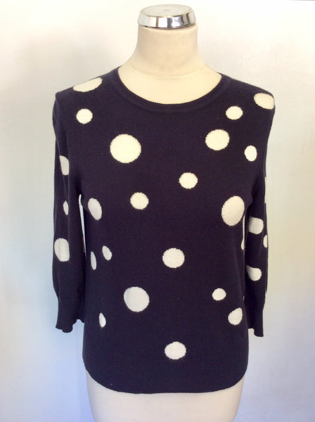 HOBBS NAVY BLUE & WHITE SPOT 3/4 SLEEVE COTTON BLEND JUMPER SIZE 12