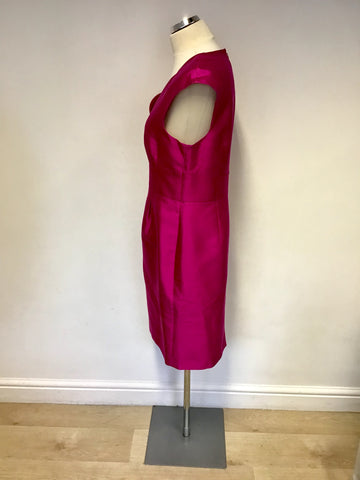 HOBBS INVITATION FUCHSIA PINK WOOL & SILK SPECIAL OCCASION DRESS SIZE 16