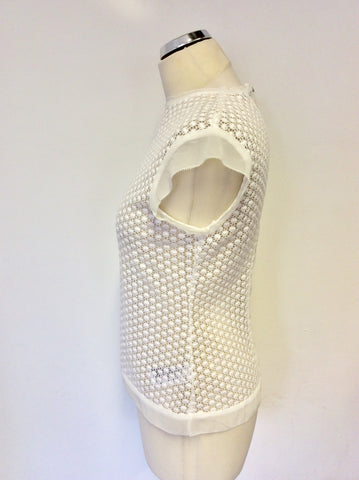 KAREN MILLEN WHITE CROCHET CAP SLEEVE TOP SIZE 10