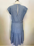 DESIGNER M.I.h JEANS LIGHT BLUE DENIM SLEEVELESS BELTED FIT & FLARE DRESS SIZE S