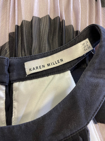 KAREN MILLEN BLACK & BEIGE PLEATED FIT & FLARE DRESS SIZE 10