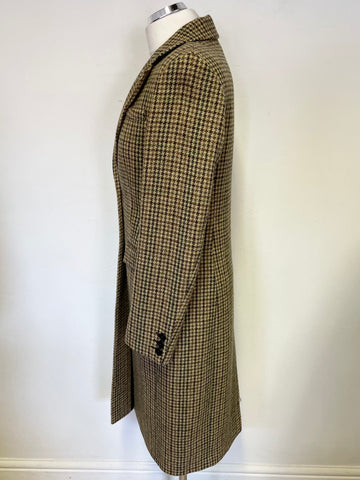 HOBBS BROWN TWEED CHECK 100% WOOL KNEE LENGTH  COAT SIZE 10