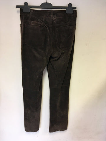 BETTY BARCLAY BROWN SUEDE SLIM LEG TROUSERS SIZE 8
