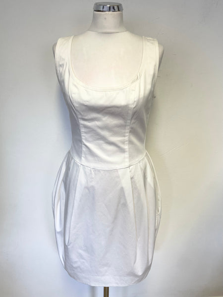 PAUL SMITH ITALIAN CLOTH WHITE SLEEVELESS FIT & FLARE DRESS SIZE 44 UK 12
