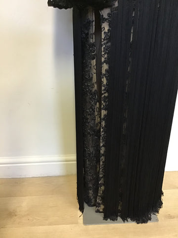 LORCAN MULLANY BY JACQUES VERT BLACK BEADED & SEQUINNED FRINGED EVENING DRESS SIZE 14