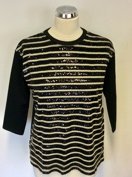 MAX MARA BLACK & WHITE SEQUINNED 3/4 SLEEVE TOP SIZE S