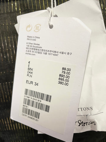 BRAND NEW & OTHER STORIES BLACK & GOLD METALLIC SILK STRIPE BLOUSE SIZE 34 UK 8