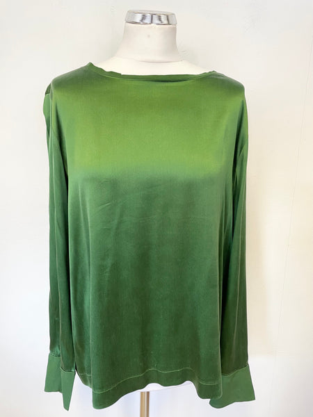 MARCCAIN EMERALD GREEN SILK LONG SLEEVED TOP SIZE 4 UK 14