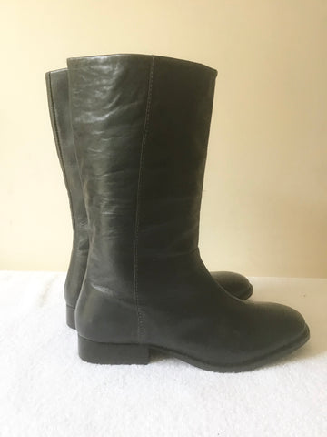 BRAND NEW JIGSAW KANON CHARCOAL GREY LEATHER MID CALF LENGTH BOOTS SIZE 3.5/36