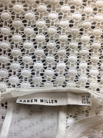 KAREN MILLEN WHITE CROCHET CAP SLEEVE TOP SIZE 10
