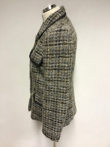 JAEGER GREY & BROWNS TWEED WOOL BLEND SKIRT SUIT SIZE 10