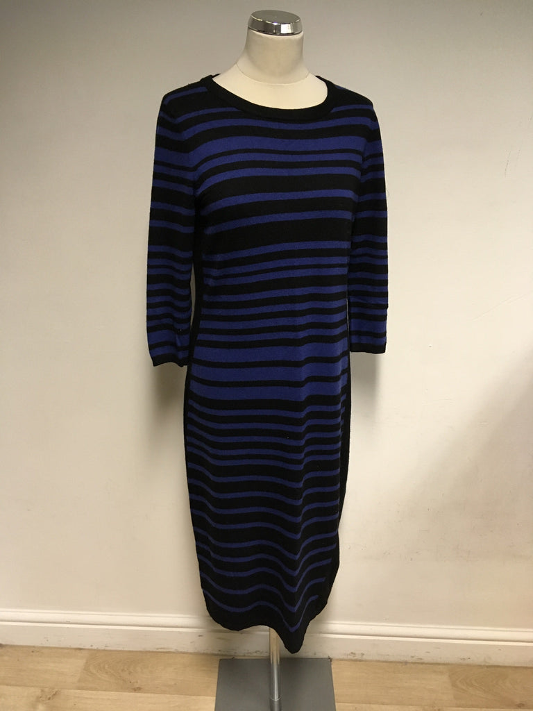 JAEGER BLUE BLACK STRIPE KNIT DRESS SIZE M Whispers Dress Agency
