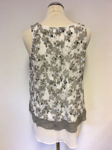 MINT VELVET GREY & WHITE FLORAL PRINT SLEEVELESS TOP SIZE 12