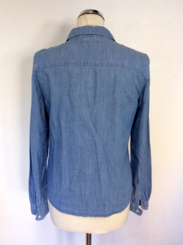 WHISTLES DENIM BLUE COTTON RIB FRONT SHIRT SIZE 10