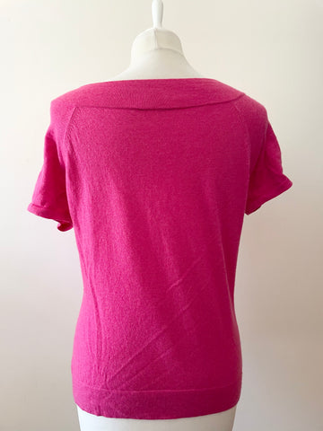 PHASE EIGHT RAPBERRY BINK 100% CASHMERE BUTTON FRONT SHORT SLEEVE JUMPER SIZE 14