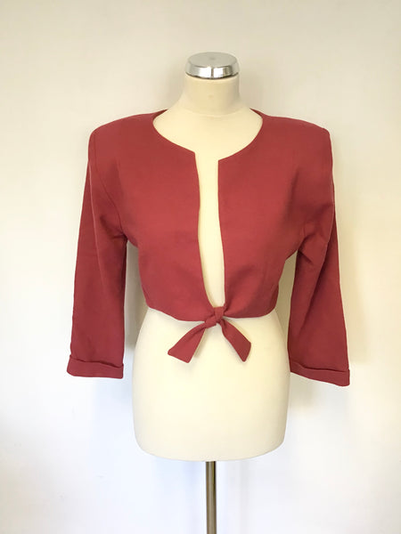 VINTAGE DROOPY & BROWNS CRANBERRY WOOL TIE FRONT CROPPED JACKET SIZE 12