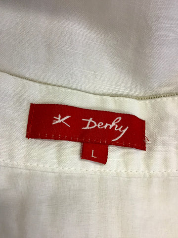 RENE DERHY WHITE EMBROIDERED & BEADED FLORAL DESIGN LINEN SHIFT DRESS SIZE L UK 14