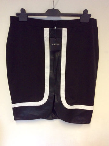 BRAND NEW MICHEL STUDIO BLACK,WHITE & FAUX LEATHER TRIM STRETCH SKIRT SIZE 18