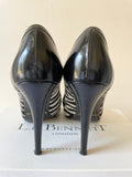 LK BENNETT SIGMA BLACK & WHITE ZEBRA PRINT PONYSKIN & LEATHER PEEPTOE HEELS SIZE 7/40