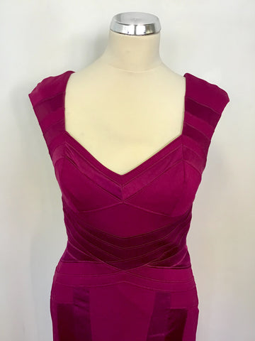 KAREN MILLEN WINE SATIN PANEL TRIM PENCIL DRESS SIZE 10