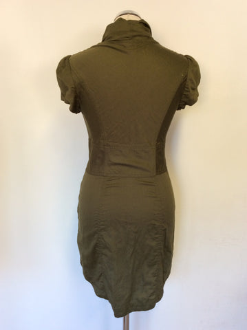 TED BAKER ARMY GREEN COTTON BUTTON FRONT DRESS SIZE 1 UK 8/10