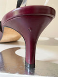 GINA BURGUNDY LEATHER BUCKLE TRIM STRAP SLINGBACK HEELS SIZE 7/40