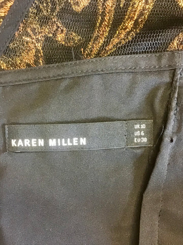 KAREN MILLEN BLACK & COPPER EMBROIDERED FLORAL DRESS SIZE 10