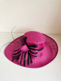 GET AHEAD HATS FUCHSIA PINK & BLACK BOW TRIM SHAPED WIDE BRIM FORMAL HAT