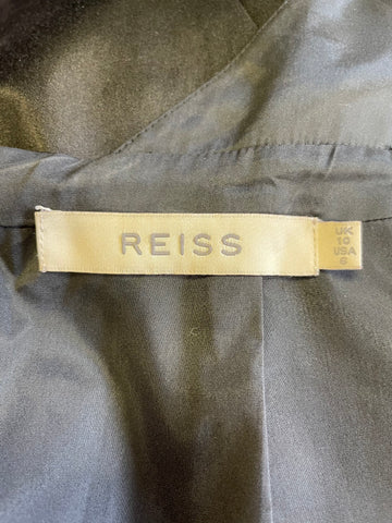 REISS FLORENTINE BLACK & GREY SILK TRIMMED CUT AWAY BACK DRESS SIZE 10