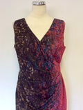 GINA BACCONI MULTI COLOURED PRINT SLEEVELESS DRESS SIZE 16