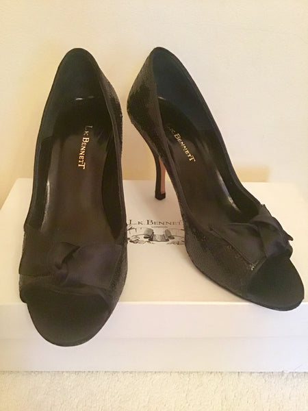 LK BENNETT ARIEL  BLACK SEQUINED PEEPTOE HEELS SIZE 5/38