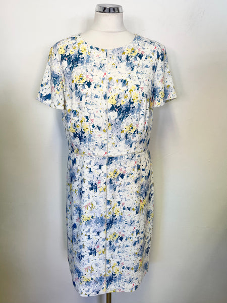 HOBBS MULTICOLOURED FLORAL PRINT SHORT SLEEVED SHIFT DRESS SIZE 14