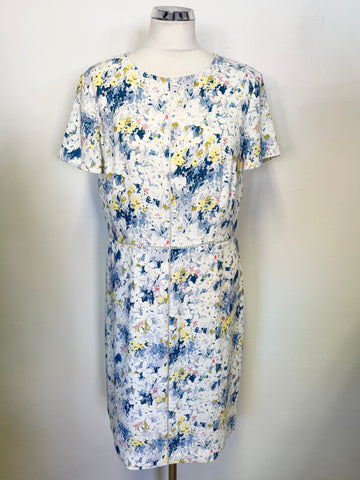 HOBBS MULTICOLOURED FLORAL PRINT SHORT SLEEVED SHIFT DRESS SIZE 14