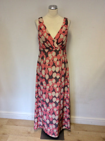 BODEN PINK,CREAM & BROWN PRINT SILK MAXI DRESS SIZE 10