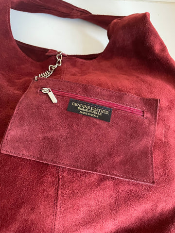 BORSE IN PELLE BURGUNDY SUEDE HOBO SHOULDER BAG