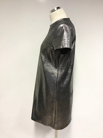 COS SILVER METALLIC & BLACK SHIFT MINI DRESS SIZE S