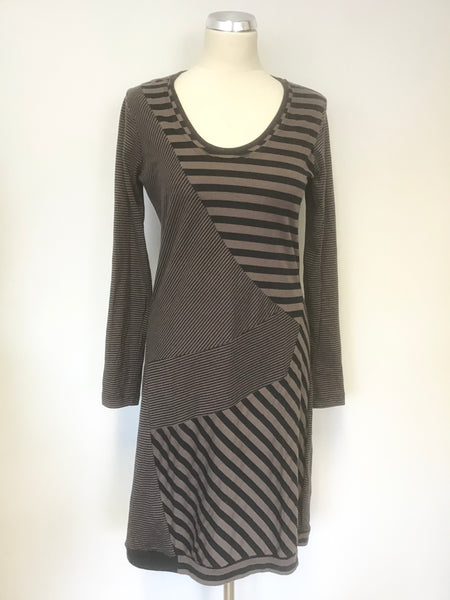 SANDWICH BLACK & BROWN STRIPED STRETCH JERSEY LONG SLEEVE DRESS SIZE L