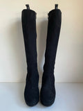 HOBBS BLACK SUEDE KNEE LENGTH HEELED BOOTS SIZE 5/38