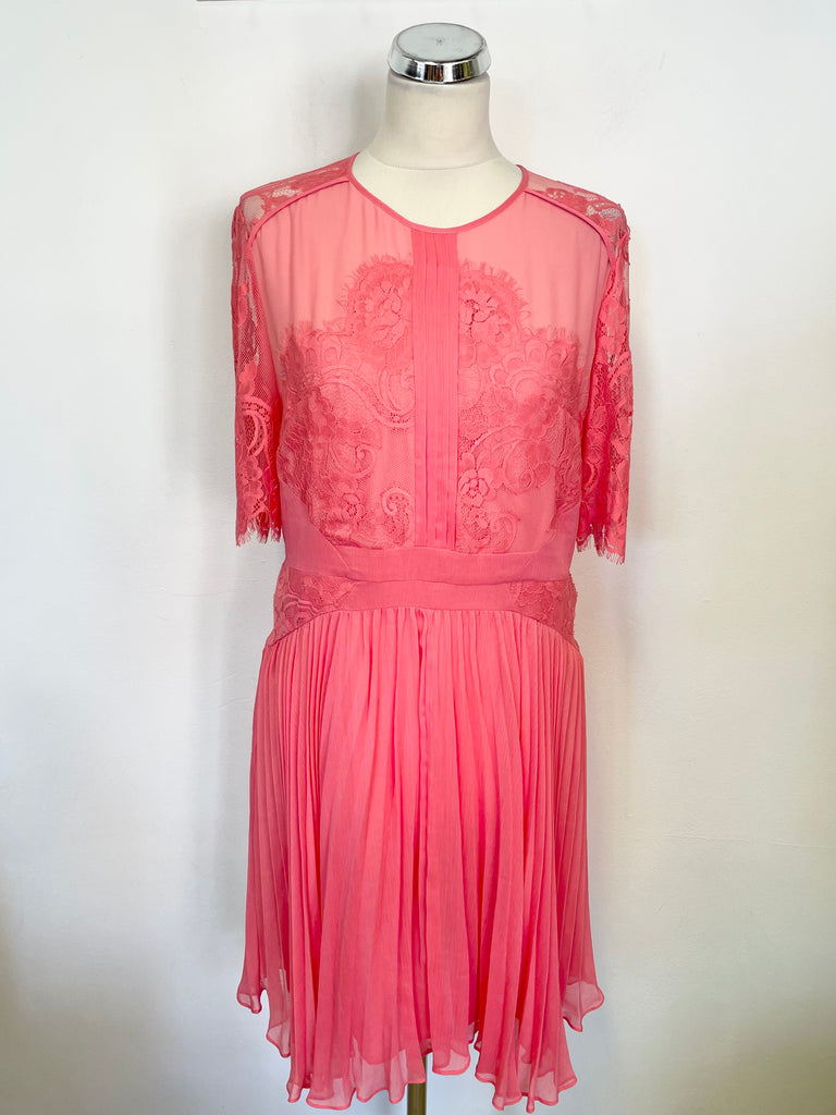 WHISTLES CORAL PINK LACE BODICE SHORT SLEEVE PLEATED SKIRT FIT & FLARE Whispers Dress Agency WHISTLES CORAL PINK LACE BODICE SHORT SLEEVE PLEATED SKIRT FIT & FLARE Whispers Dress Agency