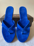 BRAND NEW IN BOX UGG BROOK ROYAL BLUE SUEDE WEDGE HEEL TOE POST MULES SIZE 7.5/40