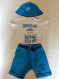 TIMBERLAND BLUE & WHITE OUTFITS WITH SUNHAT AGE 9 MONTHS