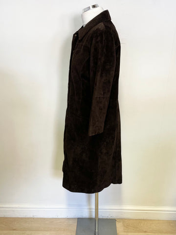 LAURA ASHLEY BROWN SUEDE 3/4 SLEEVE POPPER FASTEN DRESS SIZE 14