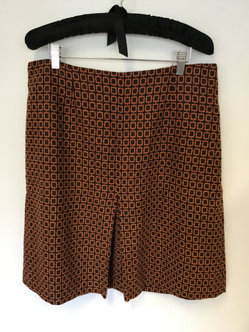 PHASE EIGHT BROWN & DARK ORANGE PRINT WOOL BLEND A LINE SKIRT SIZE 14