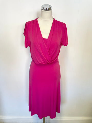 JAEGER PINK CAP SLEEVED DRAPED FRONT STRETCH JERSEY DRESS SIZE 8